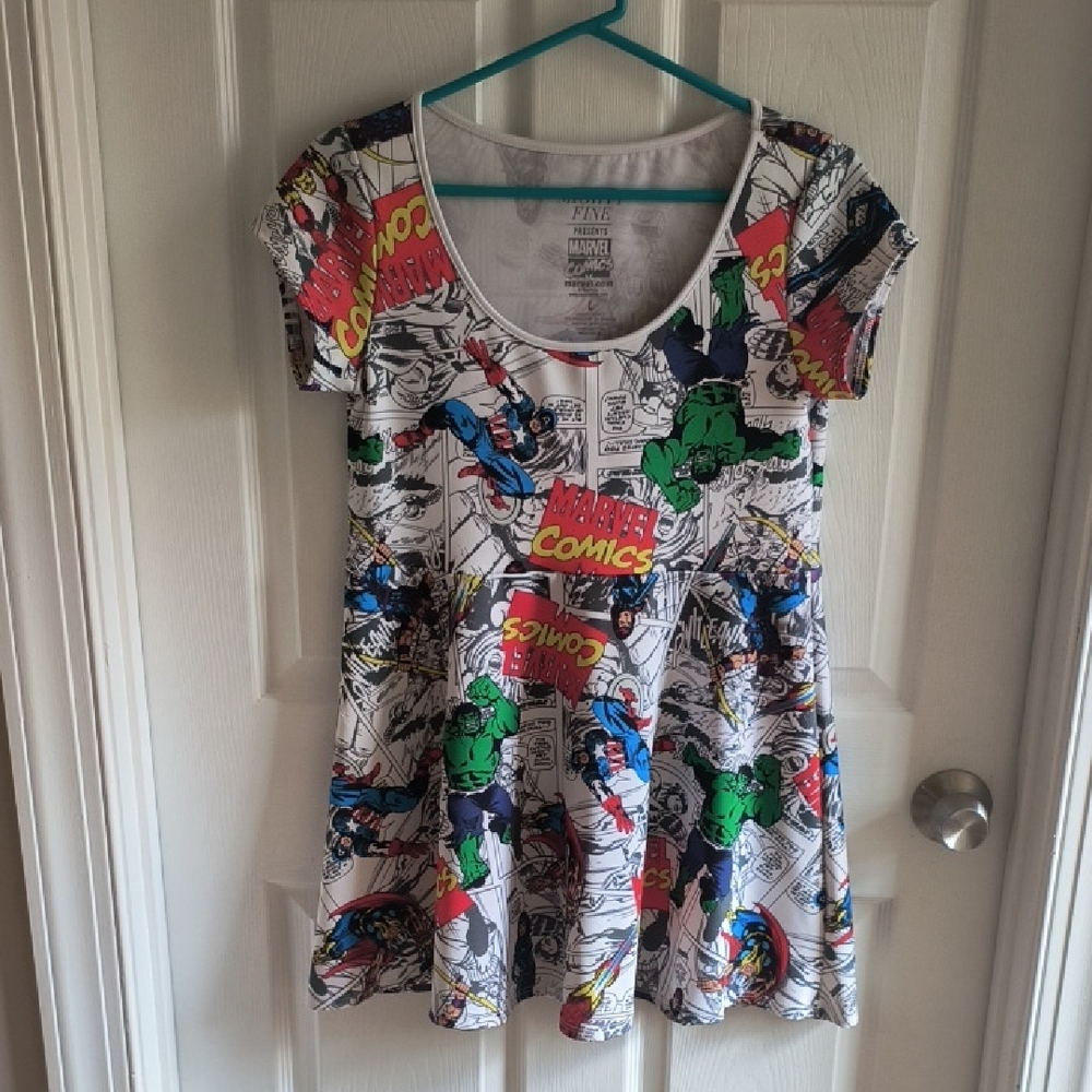 Might Fine-Hot topic. Marvel Comics Graphic Skater Dress.